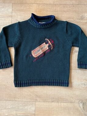 Kids hunter green Navy 'Alpine Racer' 100% cotton holiday Sweater roll neck